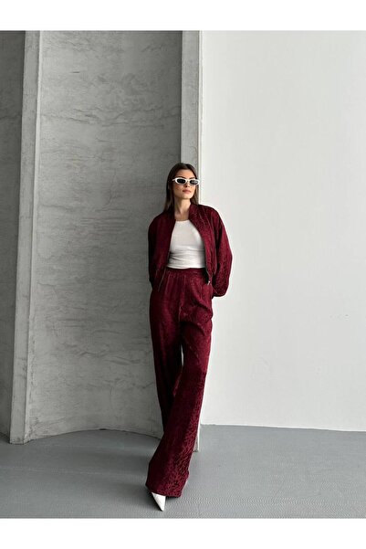 ZF BUTİK Leopard Satin Jacket Pants Set