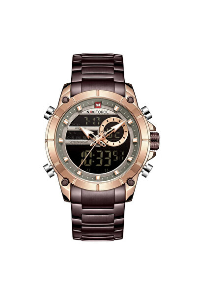 Naviforce Men's Watch, Elegant, Fashion, Chronograph, Dual Time, Quartz Coffee