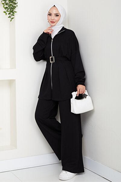 Bestenur Dilsa Belted Double Suit 1607 - Black