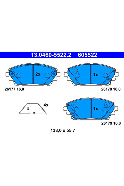 Ate Комплект спирачни накладки за дискови спирачки Mazda 3
