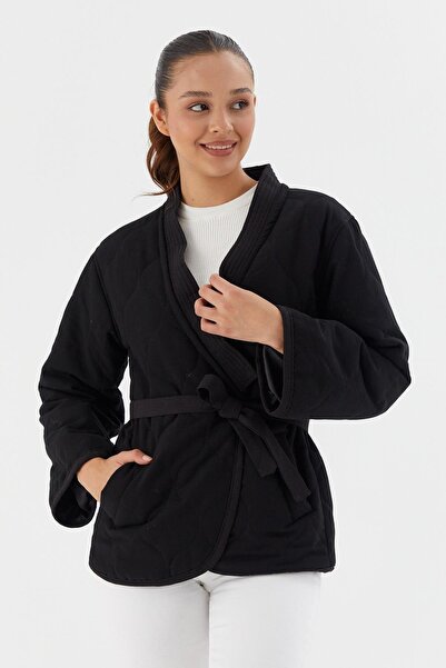 Shopping Shop Μπουφάν με καπιτονέ με ζώνη στη μέση ΜΑΥΡΟ