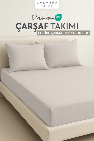 Calmera %100 Pamuk Penye Lastikli Çarşaf Takımı/Seti + 2'li Yastık Kılıfı | Ç...