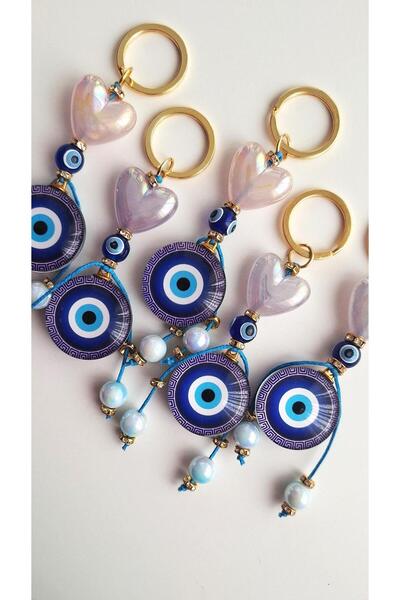 Svc Aksesuar Luxury Gift Heart Detailed Evil Eye Beaded Keychain - 11 cm