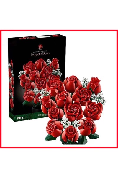 Buldug 822 Piece Building Block Red Rose Bouquet Set – Decorative Flower, 31 ...