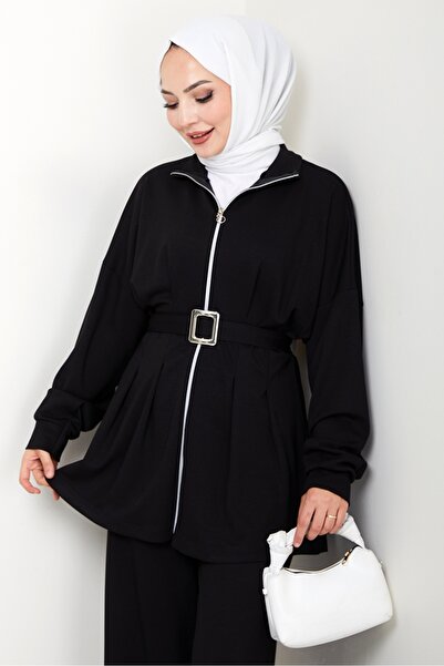 Bestenur Dilsa Belted Double Suit 1607 - Black