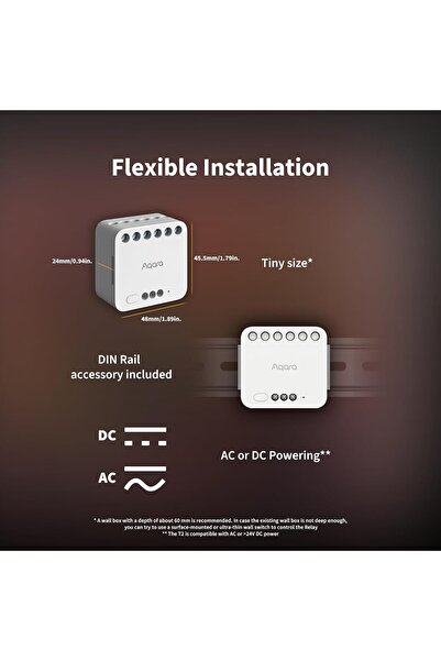 Aqara Dual Relay Module T2 with Matter, Requires Zigbee 3.0 Hub, Dry Contact Mode for Garage D