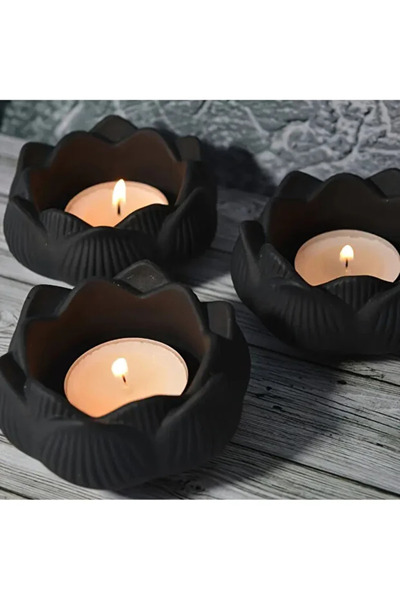 BlackHome Şamdan& Mumluk Lotus Şeklinde Mum Ve Mumluk 2Adet