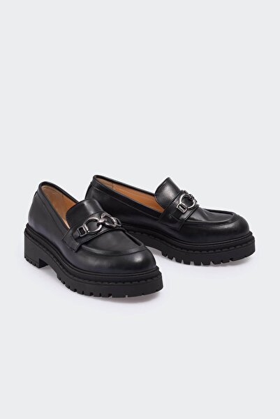 Favgi Möil Siyah Deri Kadın Günlük Ayakkabı