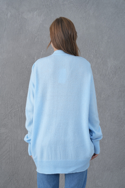 bayansepeti Tricotaj Baby Blue Tricotaj cu decolteu în formă de V Pulover lung supradimensionat 4093