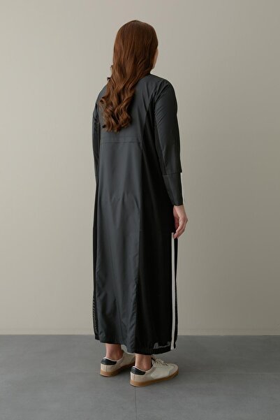FATMA DANIŞMAN Bambu Ve Yağmurluk Kumaş File Detaylı Kap -Siyah