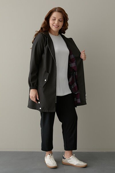 FATMA DANIŞMAN Trenci scurt din material Bondit - Negru