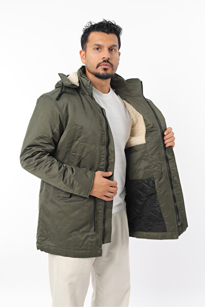 Rodrigo Men's Fur-Lined Winter Cold and Windproof Hooded Zippered Snap Coat