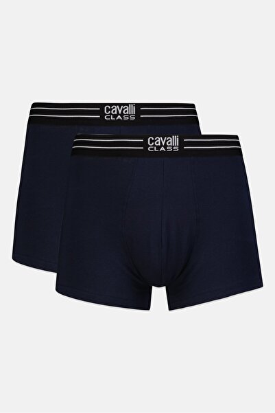 Cavalli Class سروال داخلي رجالي من قطعتين بشعار العلامة التجارية، أزرق داكن