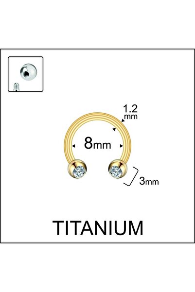 Rupen Kraft Yüksek Kalite G23 Titanium Zirkon Taşlı Titayum Halka Piercing