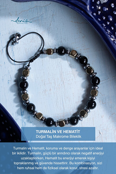 Deniz Doğal Taş سوار مكرامية من الحجر الطبيعي التورمالين والهيماتيت المعتمد
