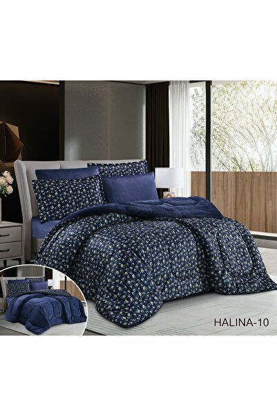 Roshen 6-piece double-sided winter bedspread set, one plain velvet side and one patterned fur side, luxury for you and elegance for your room decor, size 220*240