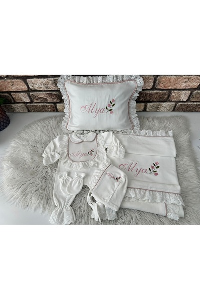 BEYCEY TASARIM Hastane Çıkış Seti NAKIŞLI Yastık battaniye tulum şapka eldive...