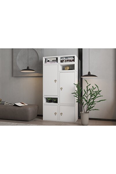 nettrends.net the new trend of shopping Modüler Çift Kapaklı + Açık Raflı Kitaplık, Beyaz (129.8×100.8×29.8 cm)-PNR-KTP-1009