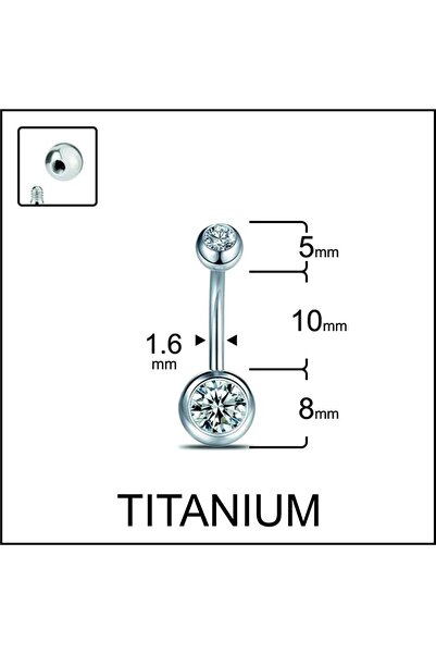 Rupen Kraft Yüksek Kalite G23 Titanium Çift Zirkon Taşlı Titanyum Göbek Pierc...