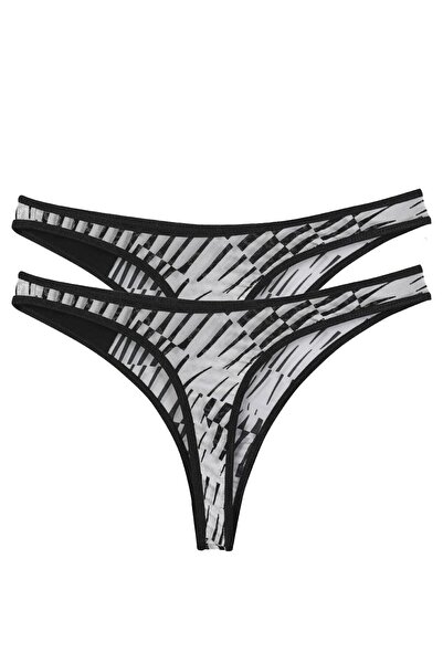 Akbeniz Жіночі чорно-білі трусики-танга з візерунком, 2 шт.