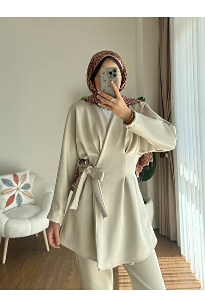 RFK Butik Women's Scuba Double Suit with Tie - Beige