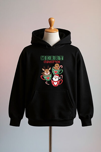 Vordevia سويت شيرت أسود كبير الحجم مطبوع عليه سانتا كلوز لعيد الميلاد من القط...