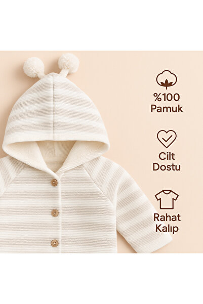 MYZİ STORE Knitwear Hooded Double Layer Baby Girl - Boy Cardigan Coat
