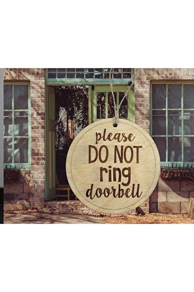 Al Raied Do Not Ring Doorbell Wooden Sign, 15 x 15 cm - Handmade CMS Design Studio Home Decor