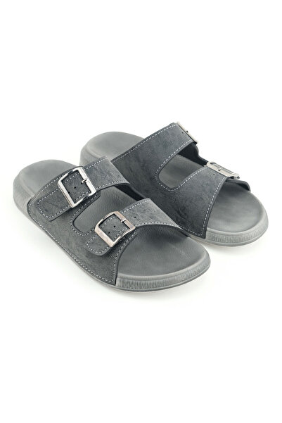 GEZER Erkek Yazlık Suni Deri İki Toka Ayarlanabilir Rahat Taban Günlük Terlik