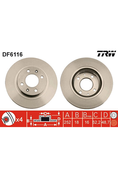 TRW Brake Disc Set Hyundai I10 1/I10 2/I10 3 Kia Picanto 1/Picanto 2 2005-2021