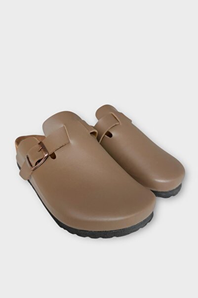 Liger Unisex Buckle Detailed Cork Anatomical Sole Slippers Vi̇zon