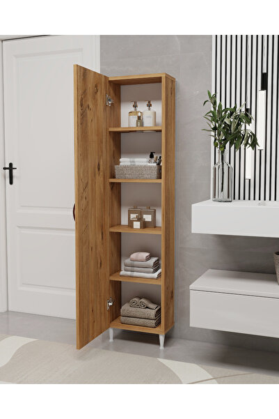 IRMAK MOBİLYA Kapı Arkası Tek kapaklı 5 Raflı Çok Amaçlı İnce Organizatör Banyo Mutfak Kiler Ardiye Boy Dolabı