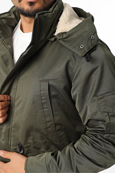 Rodrigo Men's Fur-Lined Winter Cold and Windproof Hooded Zippered Snap Coat