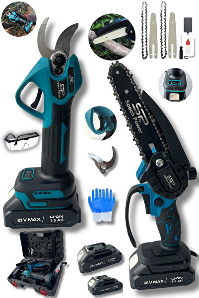 Spech Power 2 li Set Dal Budama 21 V Şarjlı Ağaç Kesme Dal Budama Makası ve T...