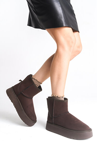 Shu Mhu Kadın Ug Kahverengi Cırtlı Kolay Giyilebilir Kürklü 4 Cm Comfort Tabanlı Rahat Genç Bot Bootie