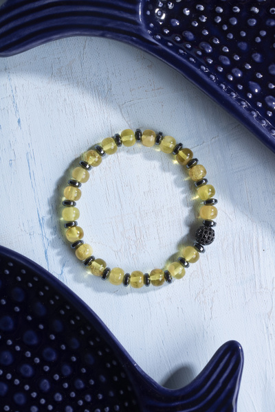 Deniz Doğal Taş Certified Amber and Hematite Natural Stone Bracelet