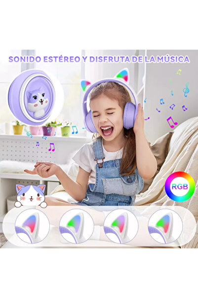VALA Children's headphones with cat ears, VALA® M8 PRO, wireless, foldable, RGB LED lights, Bluetooth