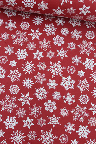 Wella Home Kırmızı zemin Kar Tanesi Flanel Pazen Kumaş