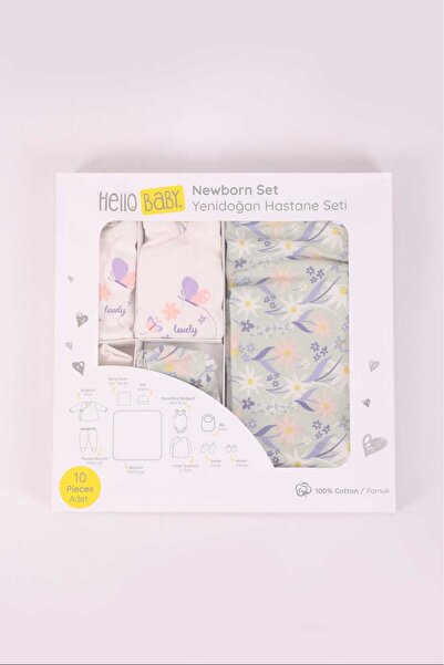 Hello Barbosa Hellobaby 10-Piece Floral Patterned Hospital Release Bodysuit Set 100% Cotton 50 cm