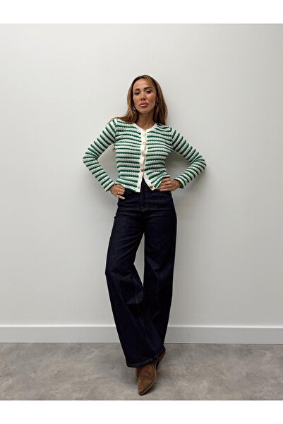 Maldia Shop Women's Gold Button Knitwear Green Cardigan