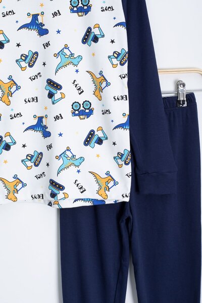 Cansın Mini Σετ πιτζάμες για αγόρια με στάμπα Navy Blue Dinosaur 22762