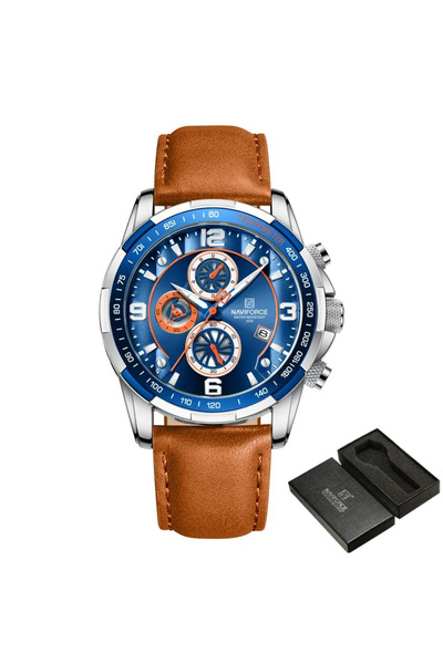 Naviforce Men's Wristwatch Leather Chronograph Date Quartz Analog