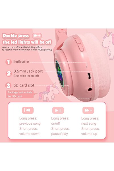 VALA Wireless Headphones for Kids with Cat Ears, Foldable, RGB LED, Vala® STN-27 PREMIUM Unicorn