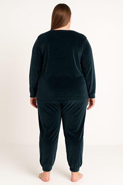 Pemilo Women's 13214-2655 Plus Size Velvet Pajama Set Black