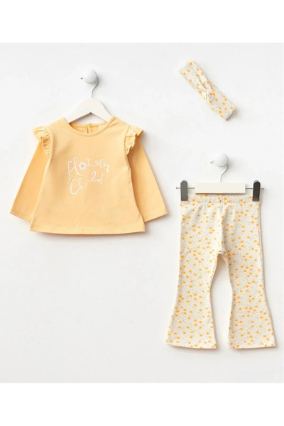 kidstalya 3-Piece Baby Girl Set with Yellow Floral Leggings