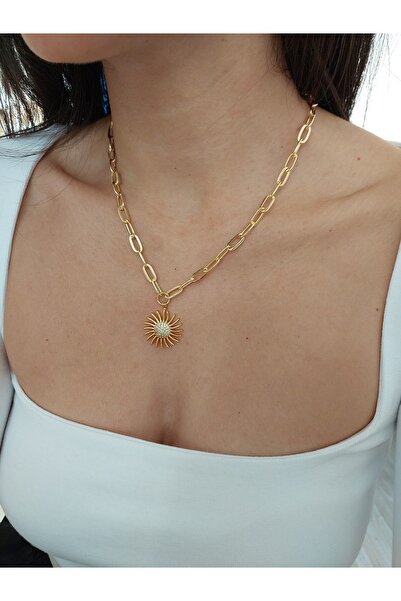 Histakı قلادة سلسلة ذهبية مرصعة بحجر الزركون على شكل الشمس