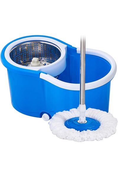 HYX مجموعة دلو ممسحة دوارة أساسية منزلية مع رأسين لممسحة أرضية دوارة من الألياف الدقيقة، دلو ممسحة سعة 6 لتر مع