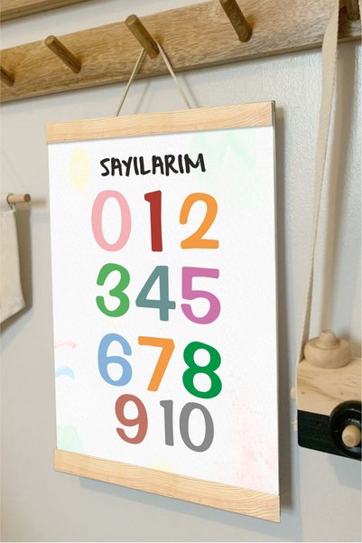 Piksel Grafik Sayılarım Askılı Kanvas Poster - Bebek Çocuk Odası Resim Poster 30x40 cm