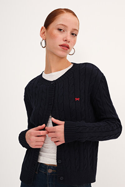 Addax Düğmeli Saç Örgüsü Hırka H10318