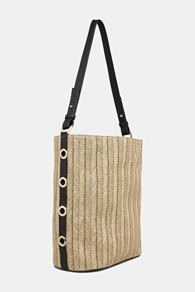 W Collection DERİ DETAYLI HASIR KOL ÇANTASI